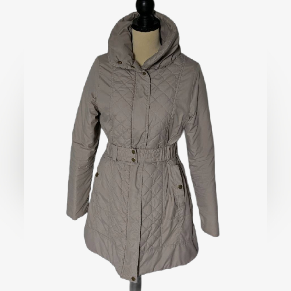 Taupe Beige Quilted Belted Women's Lightweight Winter Jacket Size 10 US